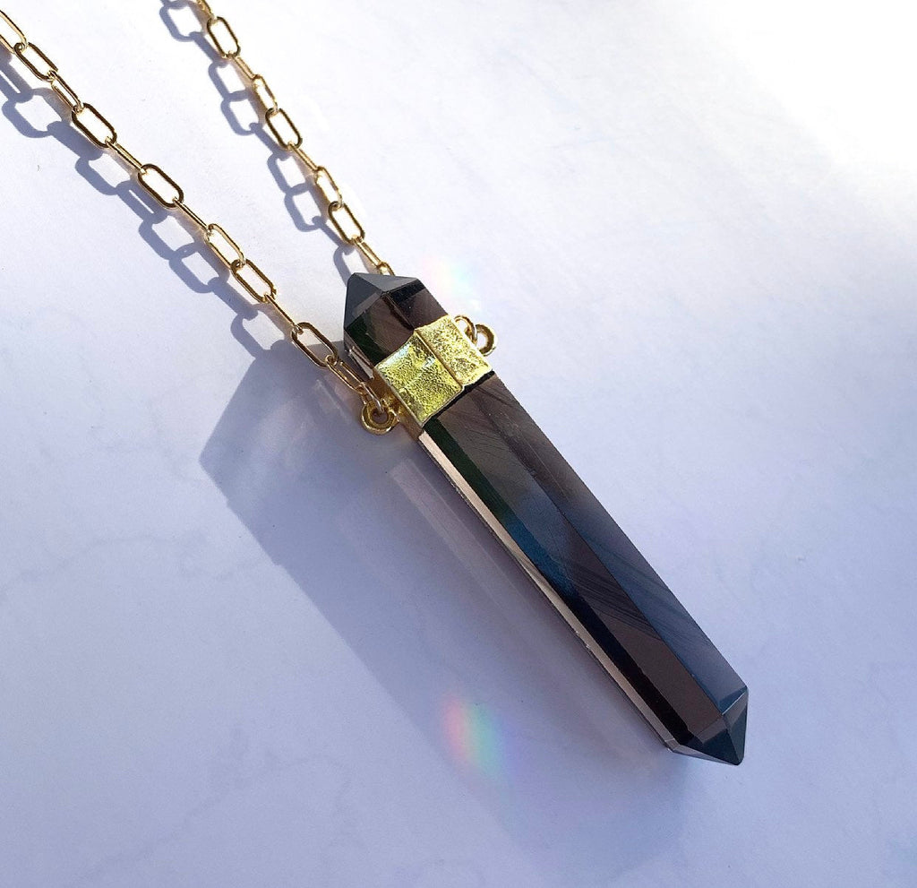 Double Terminated Smoky Quartz Point Pendant