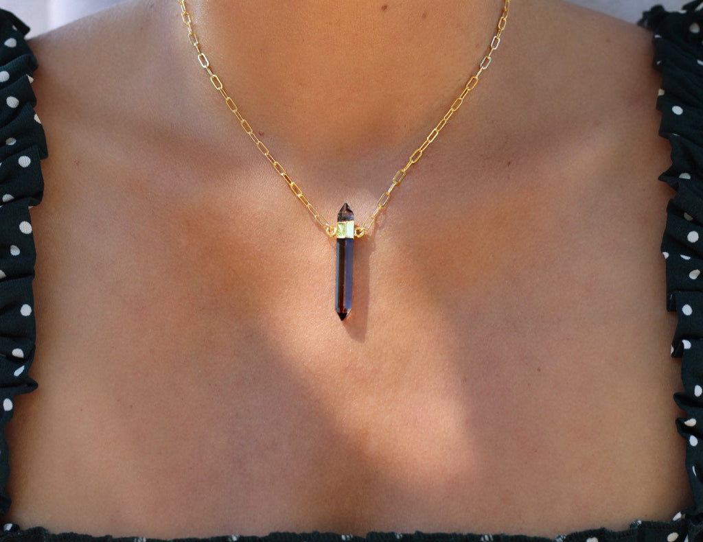 Double Terminated Smoky Quartz Point Pendant