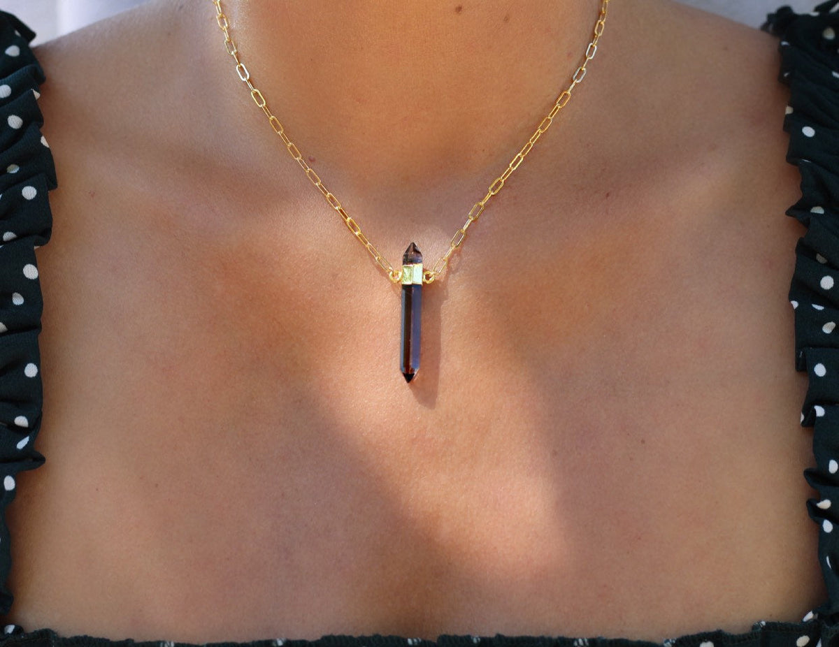 Double Terminated Smoky Quartz Point Pendant