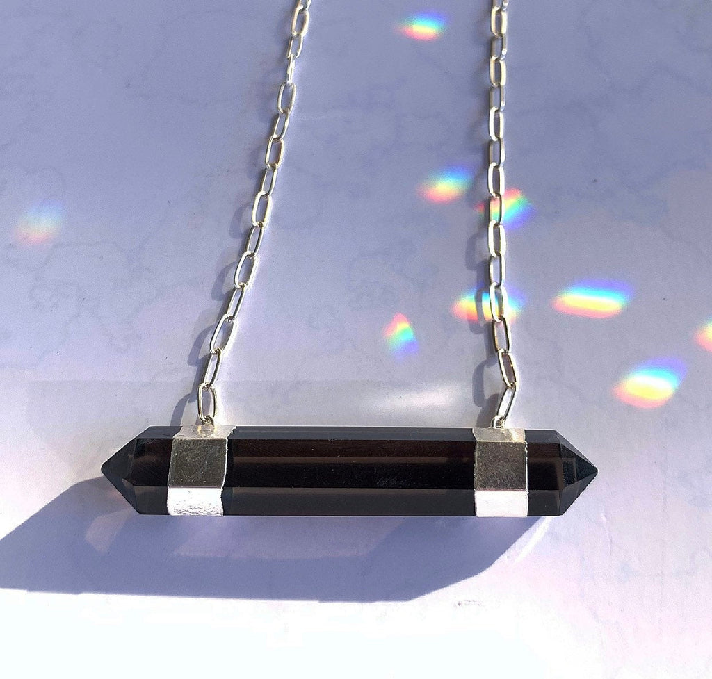 Double Terminated Smoky Quartz Bar Necklace
