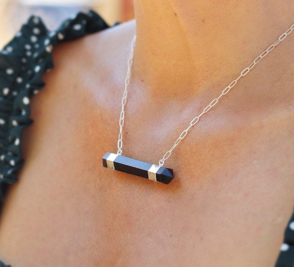 Double Terminated Smoky Quartz Bar Necklace