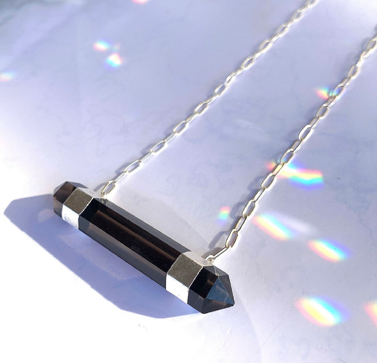 Double Terminated Smoky Quartz Bar Necklace