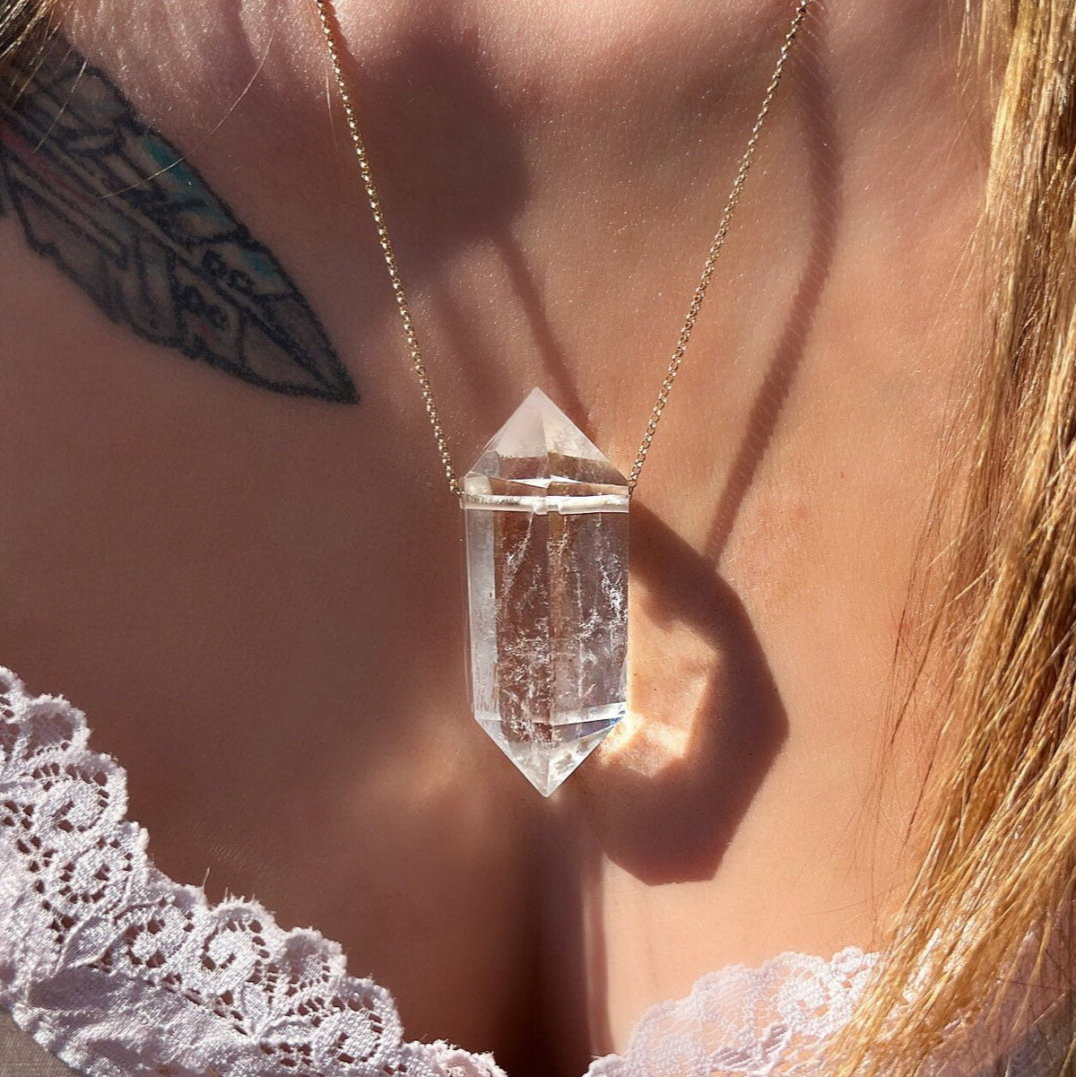 Extra Large Double Terminated Crystal Quartz Pendant