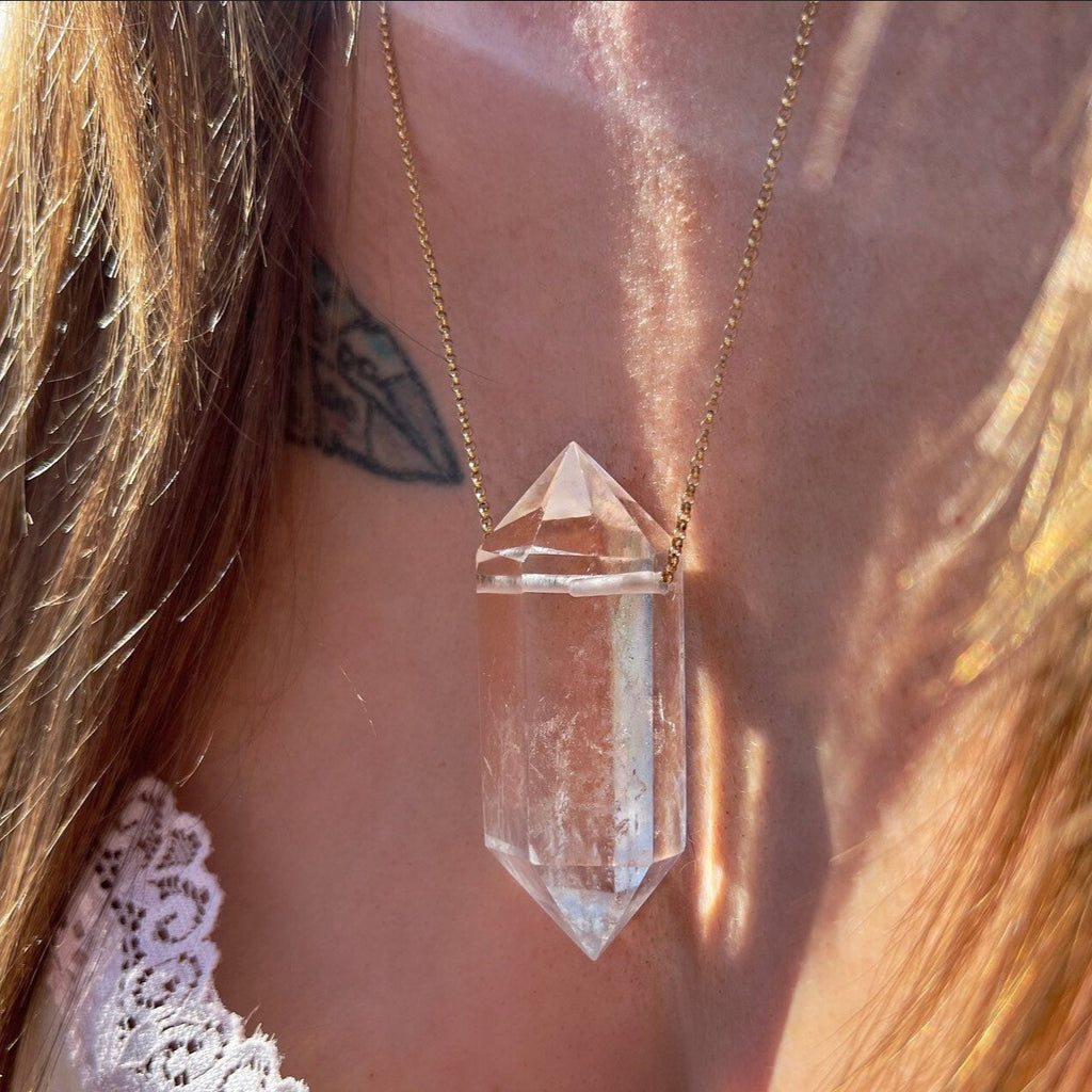 Extra Large Double Terminated Crystal Quartz Pendant