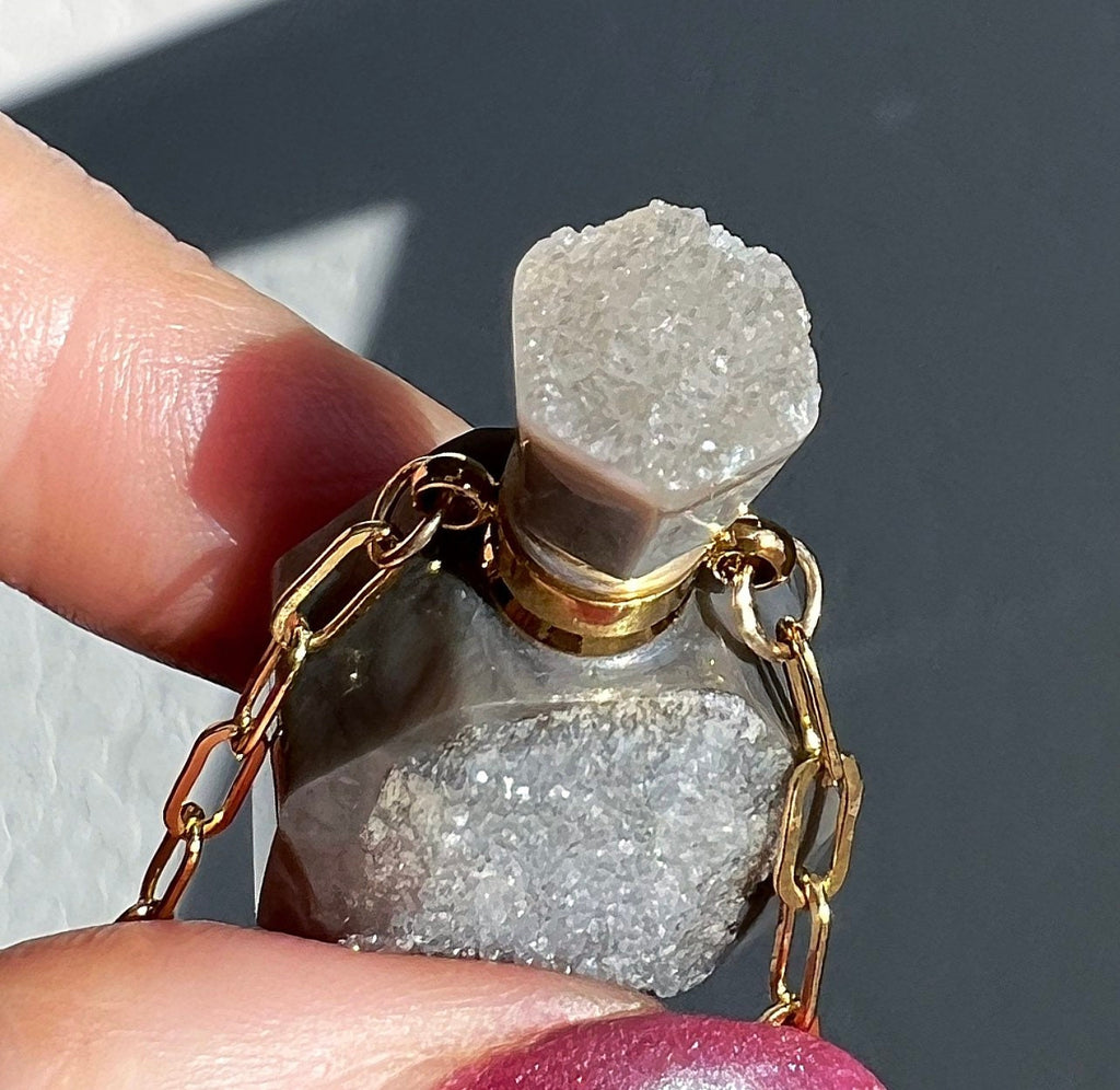 Druzy Agate Magic Bottle Necklace for Potion, Perfume, Oil or Ashes