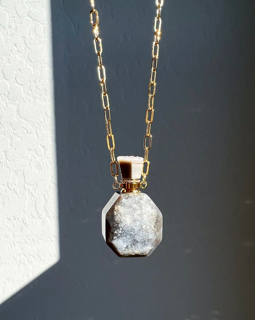 Druzy Agate Magic Bottle Necklace for Potion, Perfume, Oil or Ashes