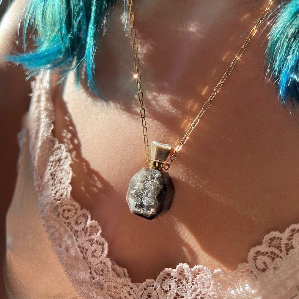 Druzy Agate Magic Bottle Necklace for Potion, Perfume, Oil or Ashes