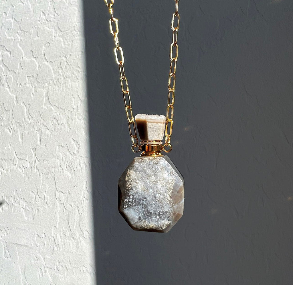 Druzy Agate Magic Bottle Necklace for Potion, Perfume, Oil or Ashes