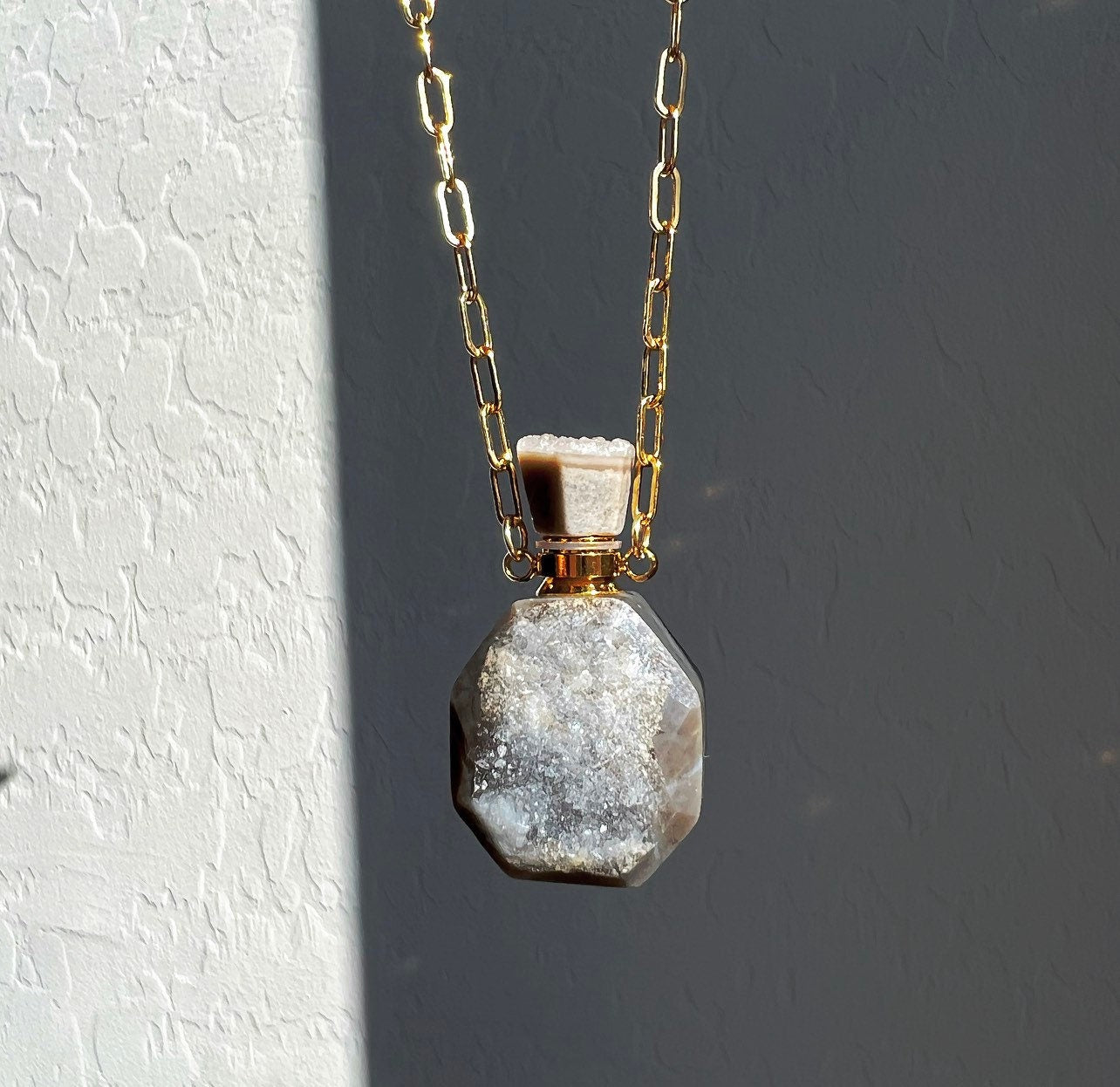 Druzy Agate Magic Bottle Necklace for Potion, Perfume, Oil or Ashes