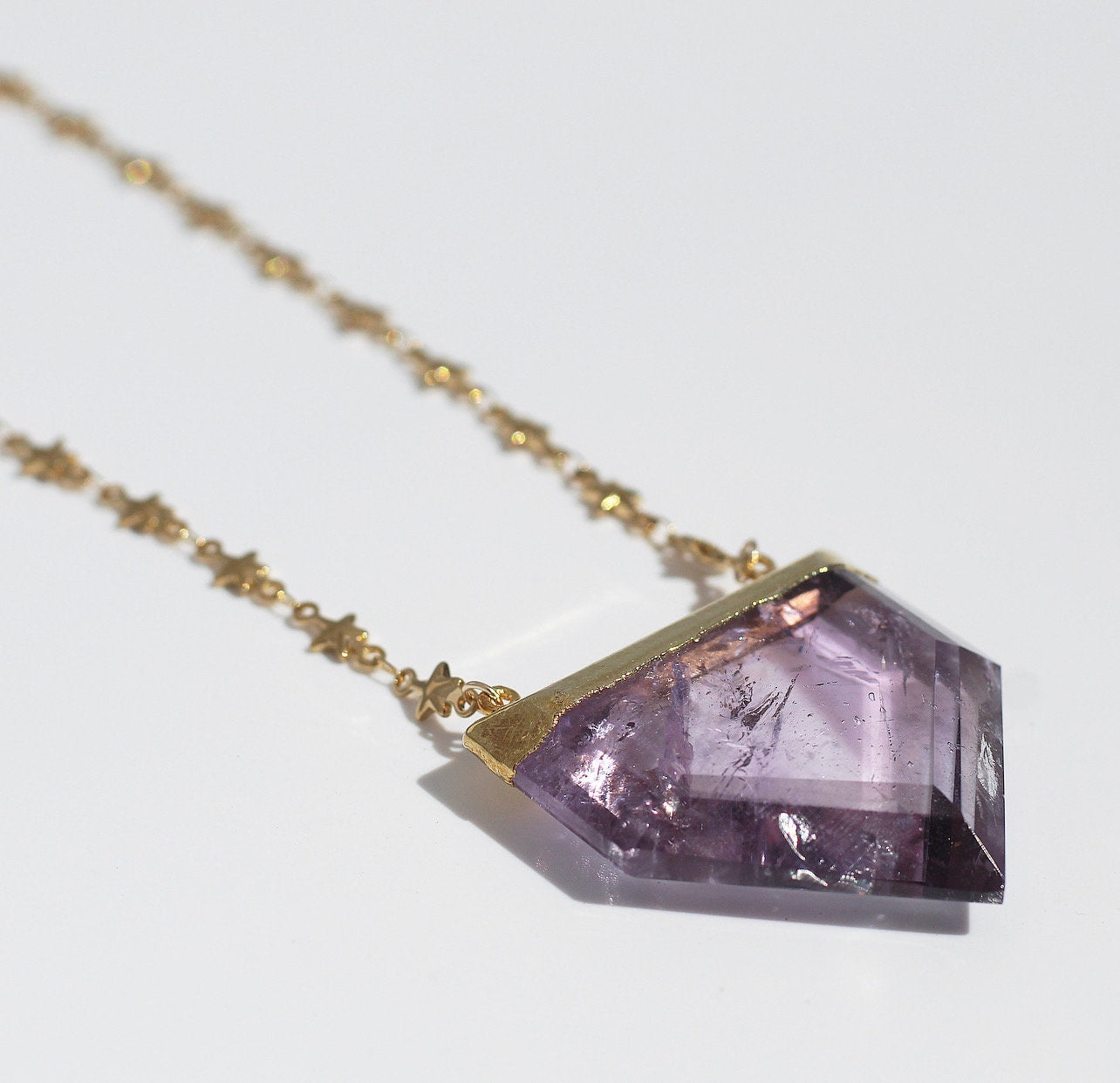 Stellar Guardian Crystal Amulet in Amethyst on Gold or Silver Chain