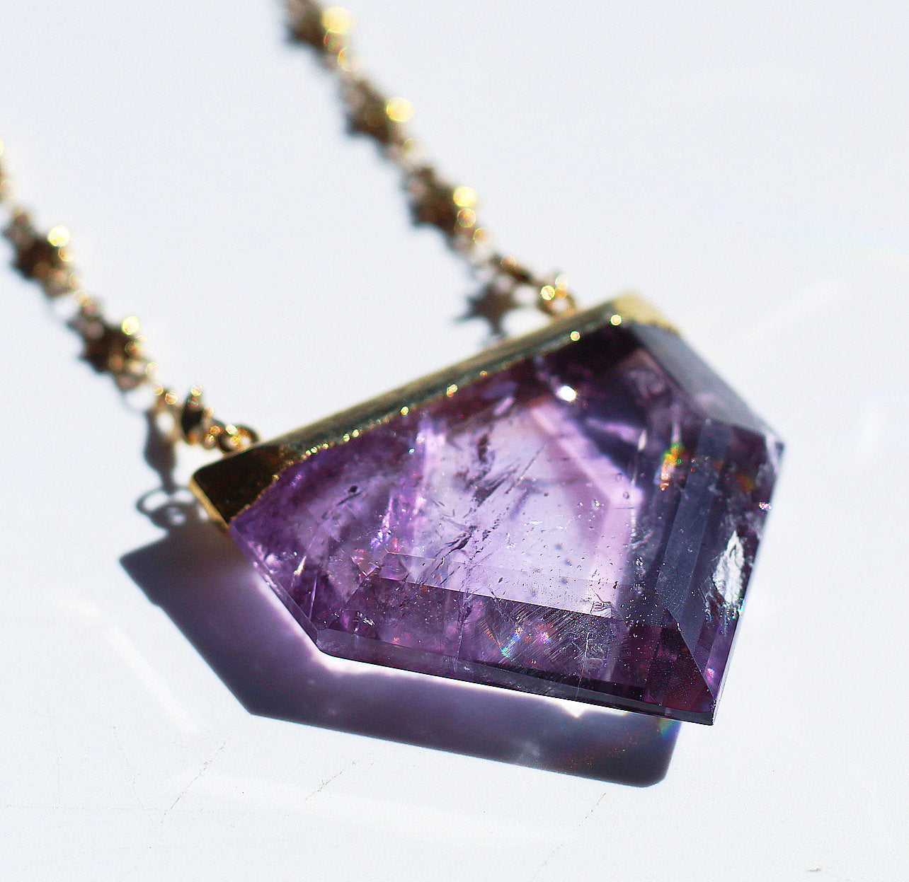 Stellar Guardian Crystal Amulet in Amethyst on Gold or Silver Chain