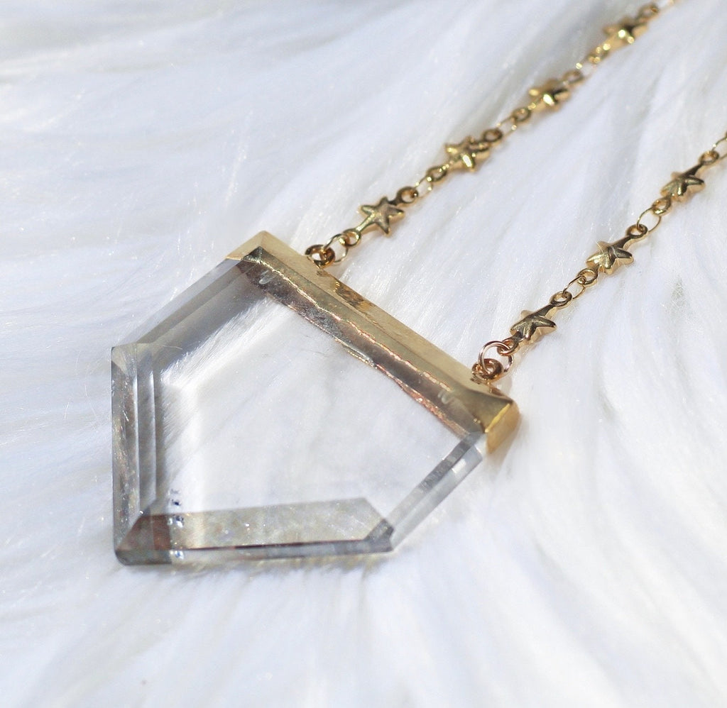 Stellar Guardian Crystal Amulet in Crystal Quartz on Gold or Silver Chain