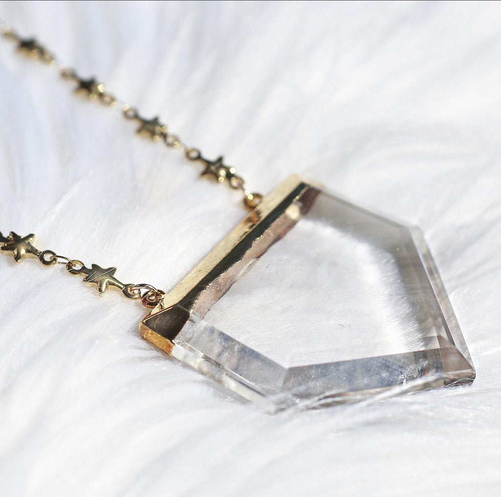 Stellar Guardian Crystal Amulet in Crystal Quartz on Gold or Silver Chain