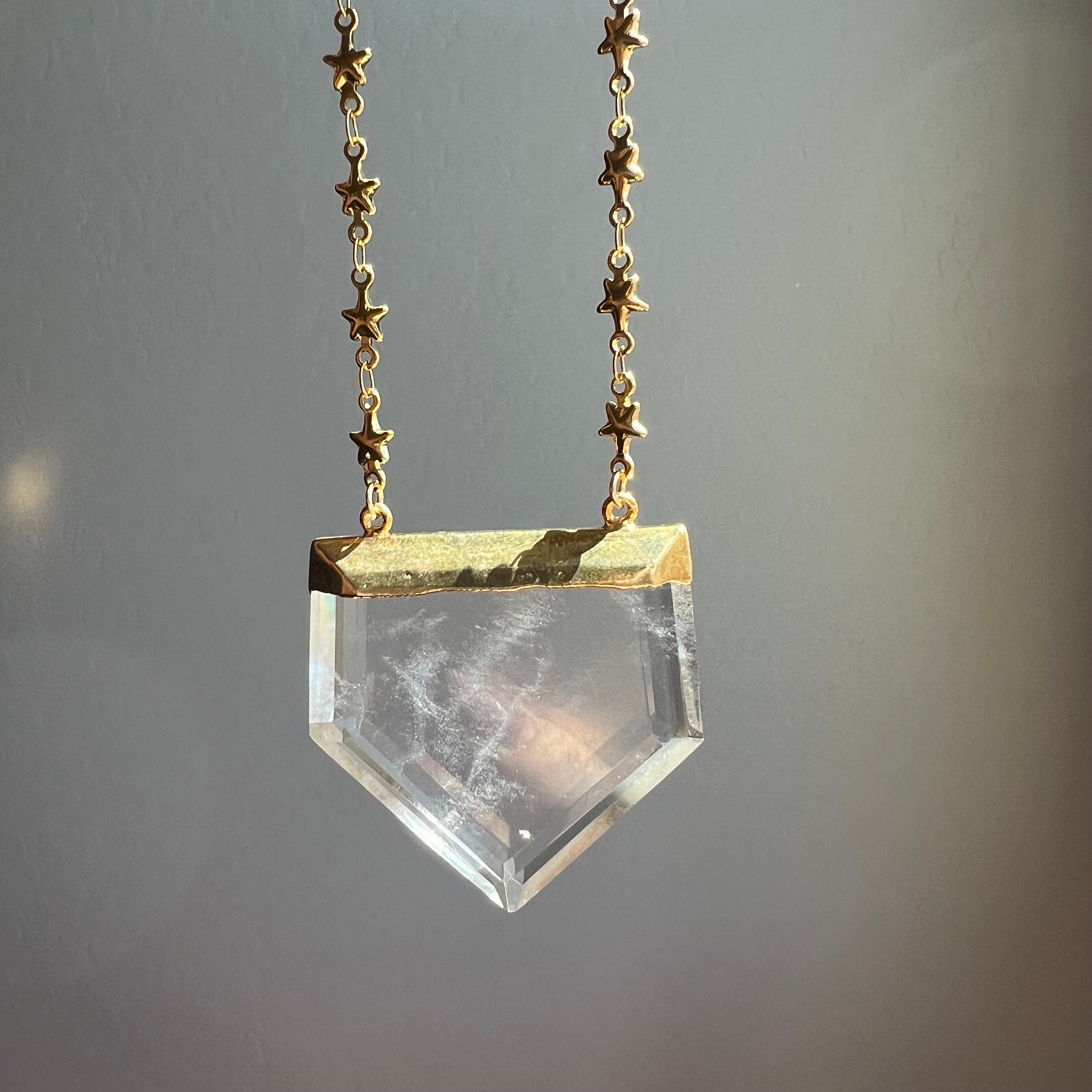 Stellar Guardian Crystal Amulet in Crystal Quartz on Gold or Silver Chain