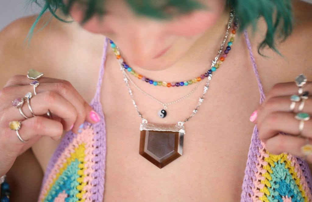 Stellar Guardian Crystal Amulet in Smoky Quartz on Gold or Silver Chain