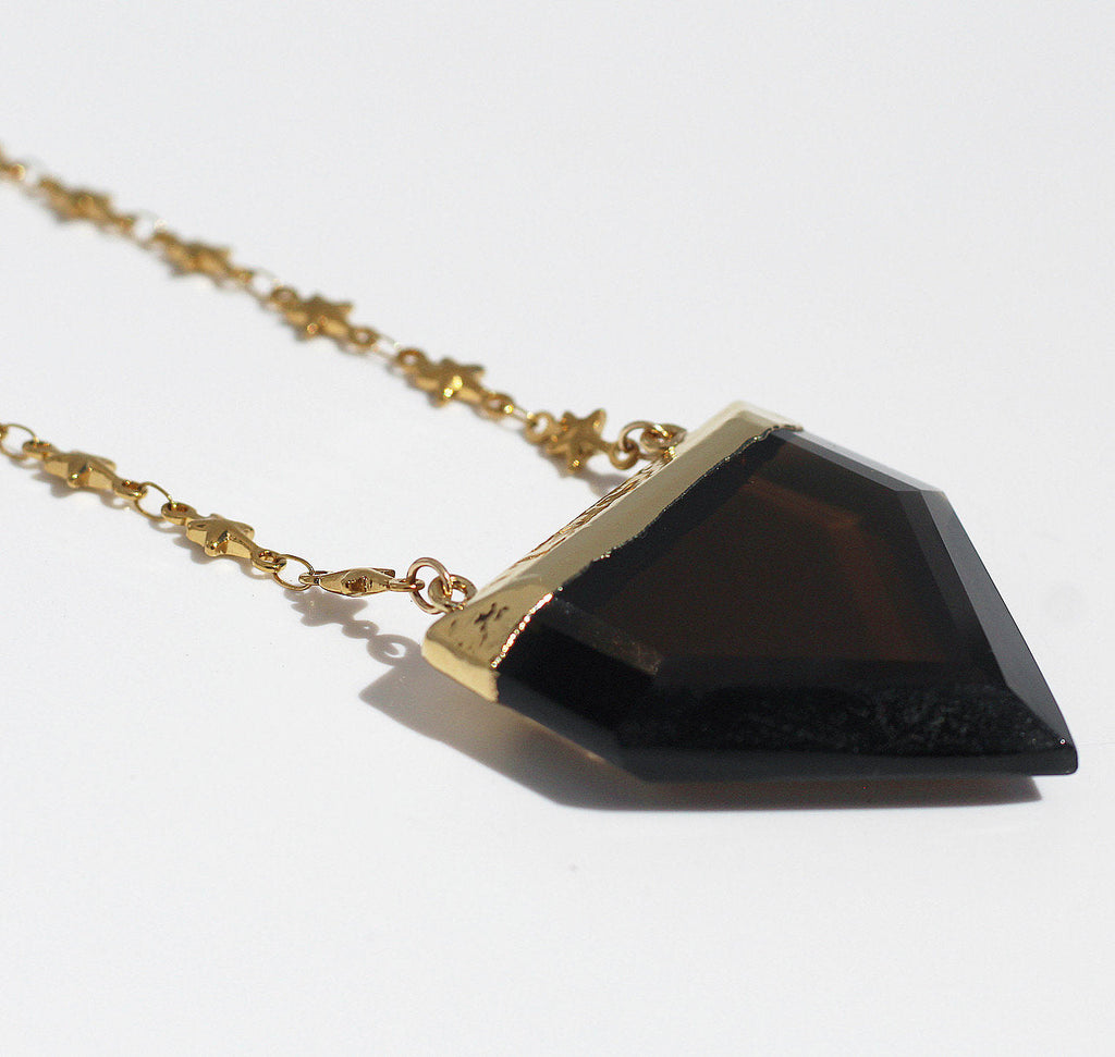 Stellar Guardian Crystal Amulet in Smoky Quartz on Gold or Silver Chain