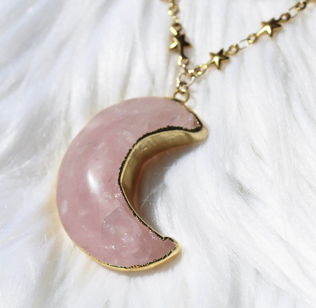 Star Kissed Moon Pendant in Rose Quartz
