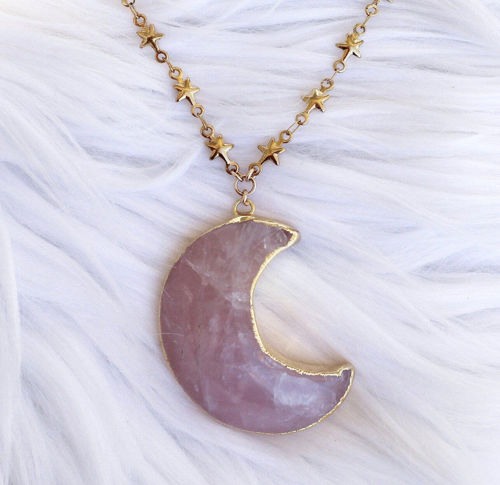 Star Kissed Moon Pendant in Rose Quartz