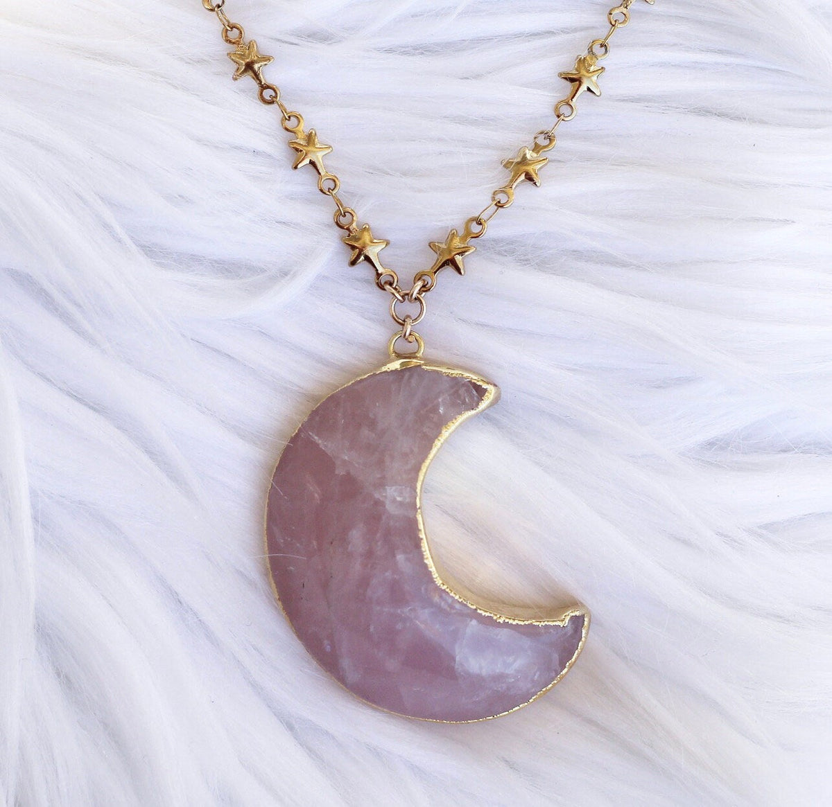 Star Kissed Moon Pendant in Rose Quartz