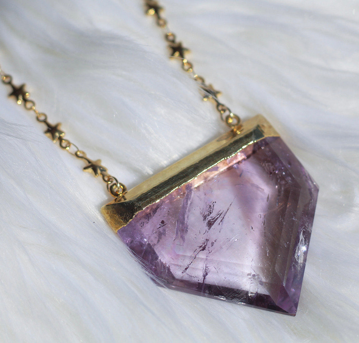 Stellar Guardian Crystal Amulet in Amethyst on Gold or Silver Chain