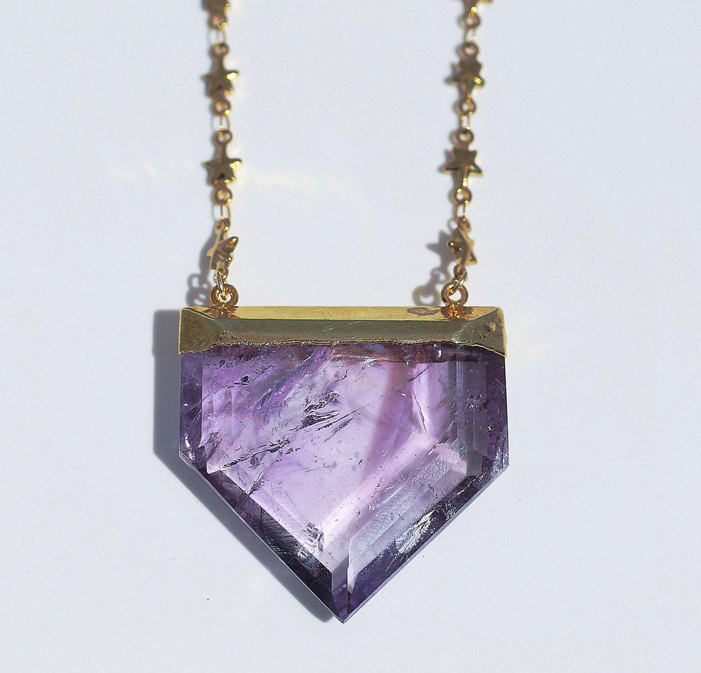 Stellar Guardian Crystal Amulet in Amethyst on Gold or Silver Chain