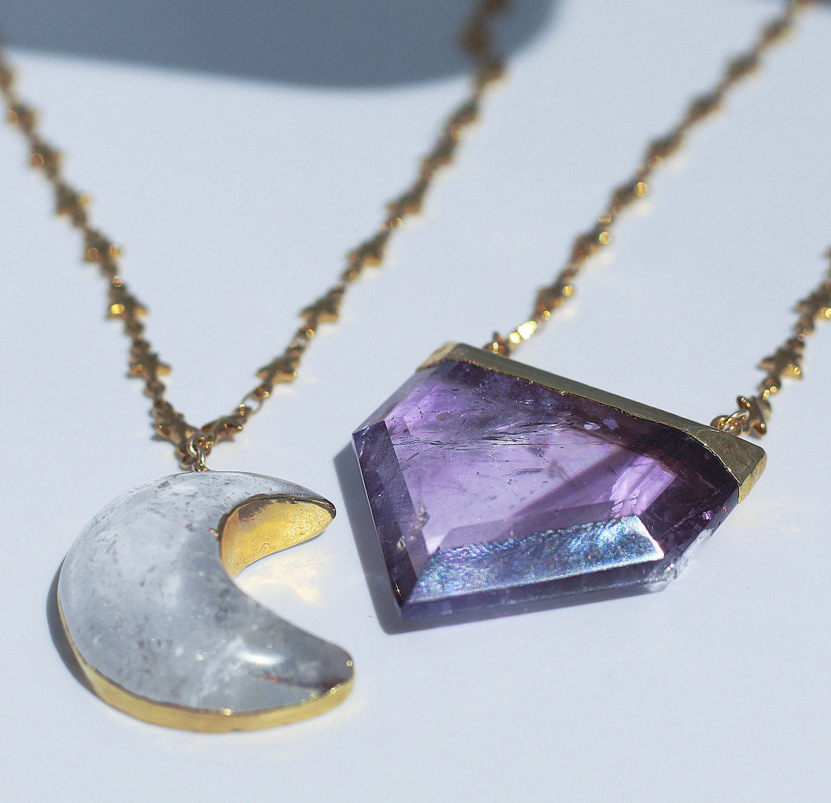 Stellar Guardian Crystal Amulet in Amethyst on Gold or Silver Chain