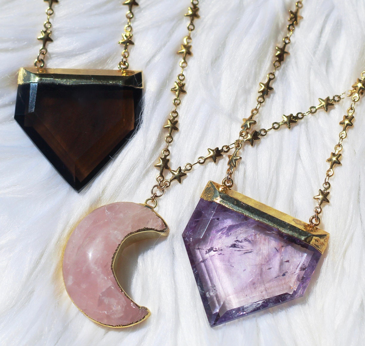 Stellar Guardian Crystal Amulet in Amethyst on Gold or Silver Chain