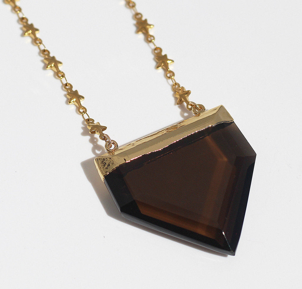 Stellar Guardian Crystal Amulet in Smoky Quartz on Gold or Silver Chain