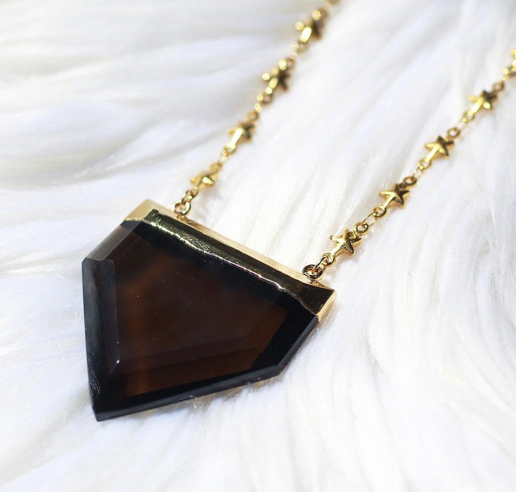 Stellar Guardian Crystal Amulet in Smoky Quartz on Gold or Silver Chain