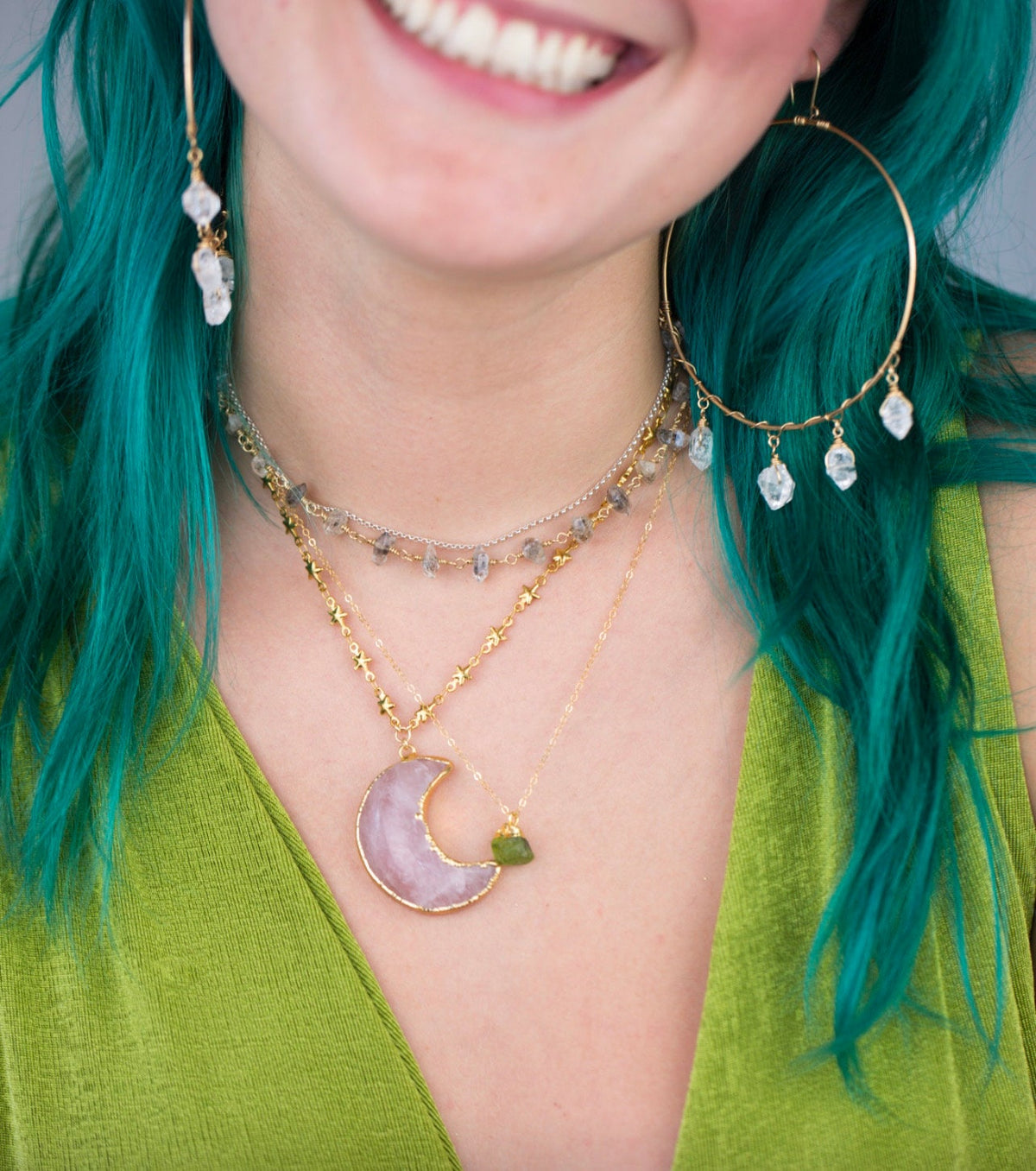 Star Kissed Moon Pendant in Rose Quartz