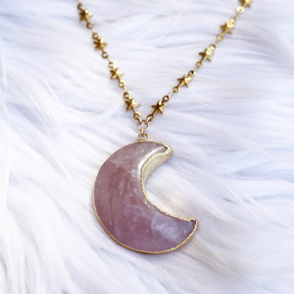 Star Kissed Moon Pendant in Rose Quartz