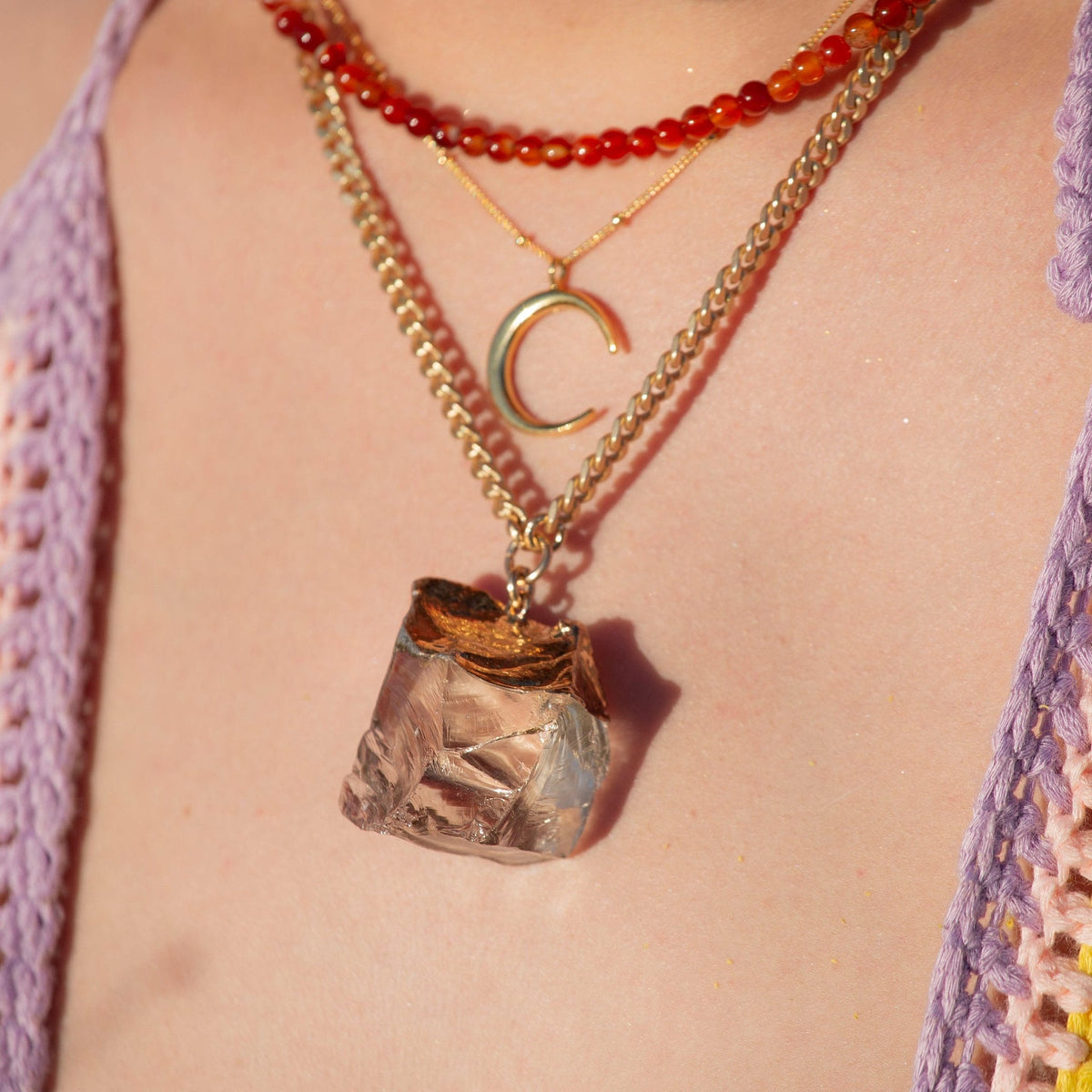 Extra Large Pale Smoky Quartz Nugget Necklace in Gold or Silver