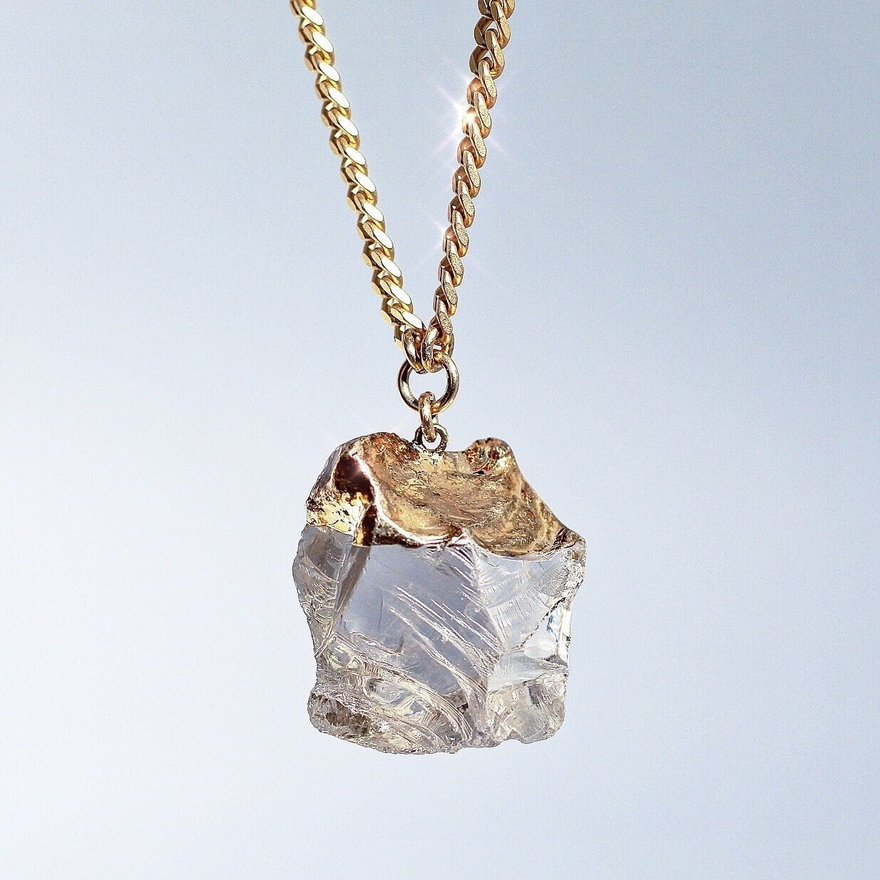 Extra Large Pale Smoky Quartz Nugget Necklace in Gold or Silver