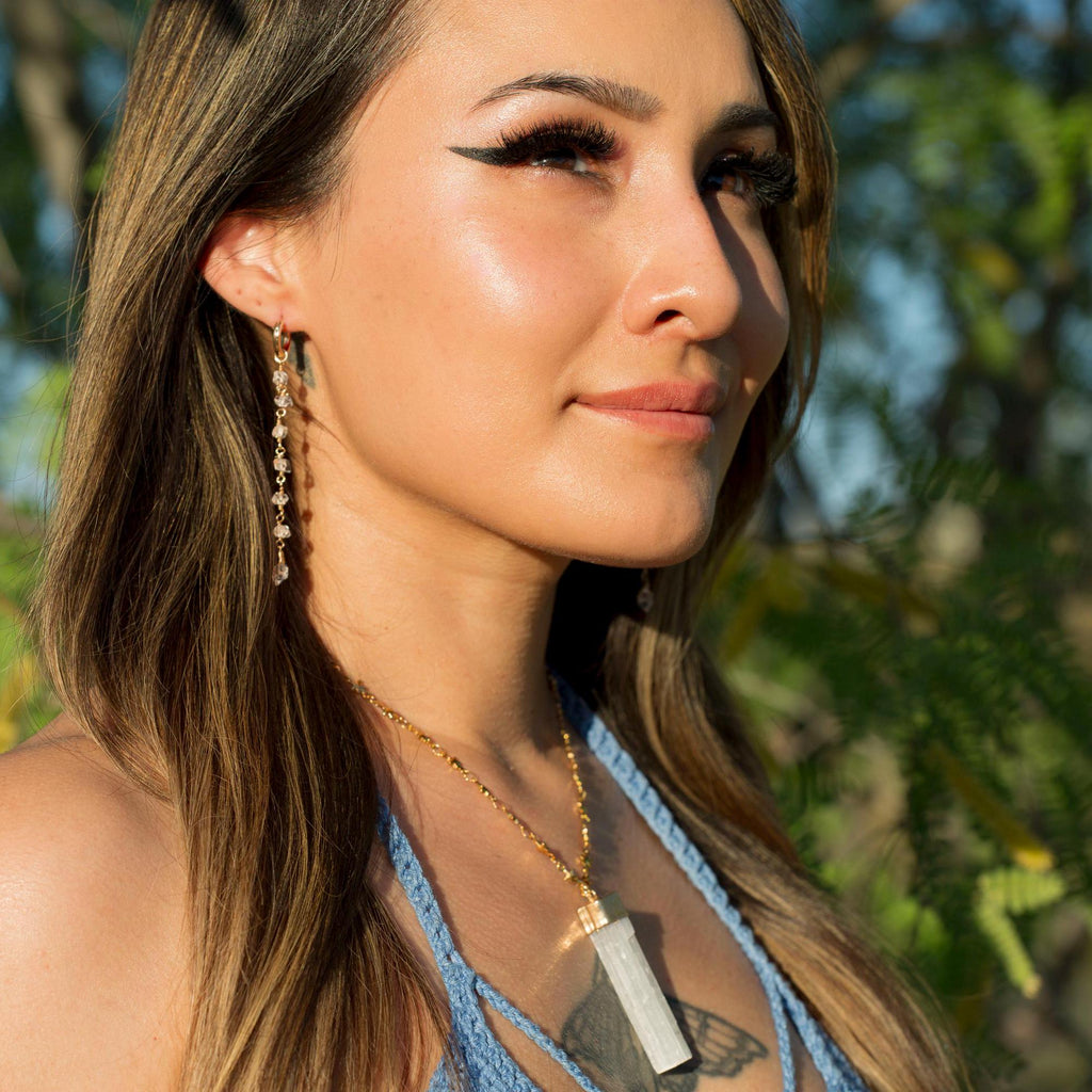 Selenite Bar Pendant on Star Link Chain in Gold or Silver