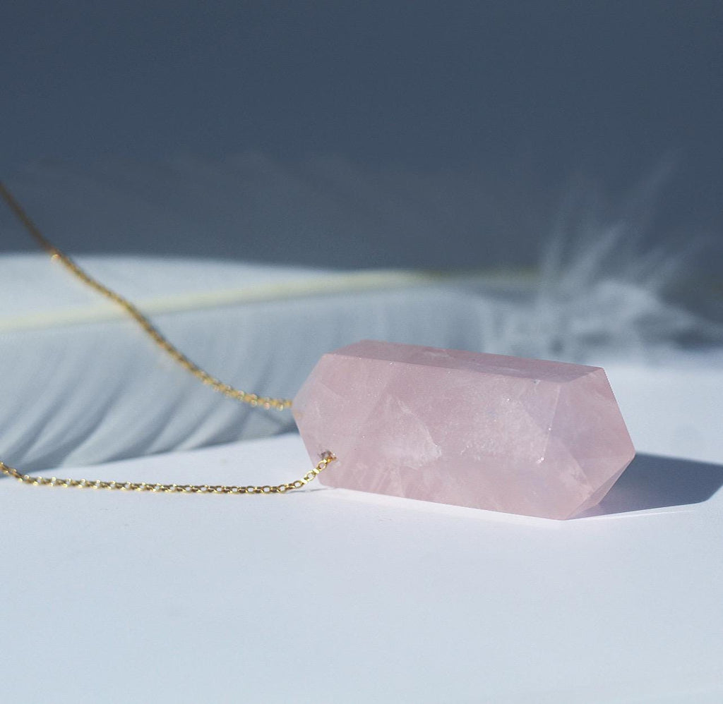 Extra Large Double Terminated Rose Quartz Pendant