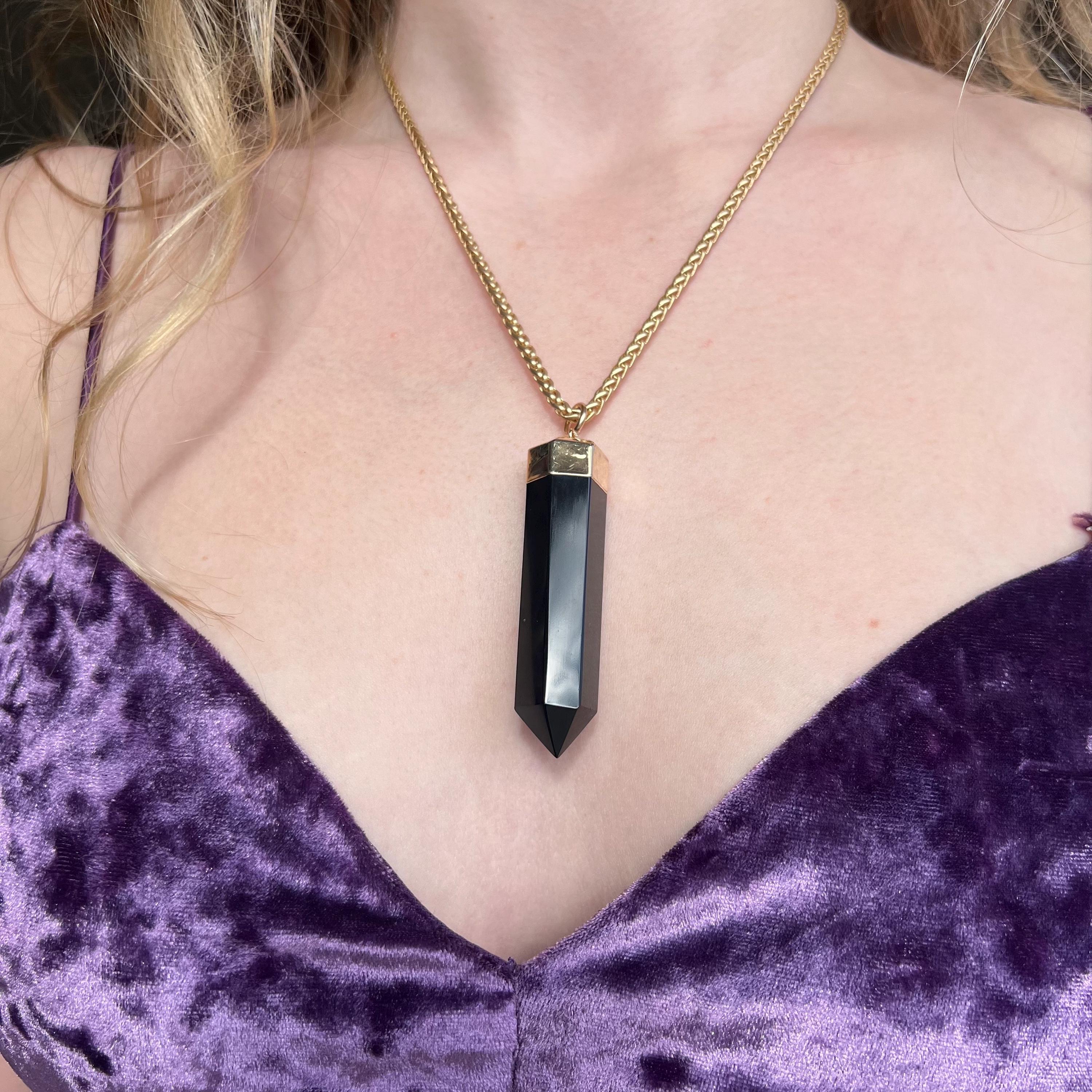 Large Obsidian Stone Pendant with Gold or Silver Chain