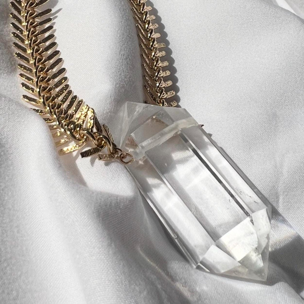Axis Necklace- Large AAA Crystal Pendant on Gold or Silver Fishbone Chain
