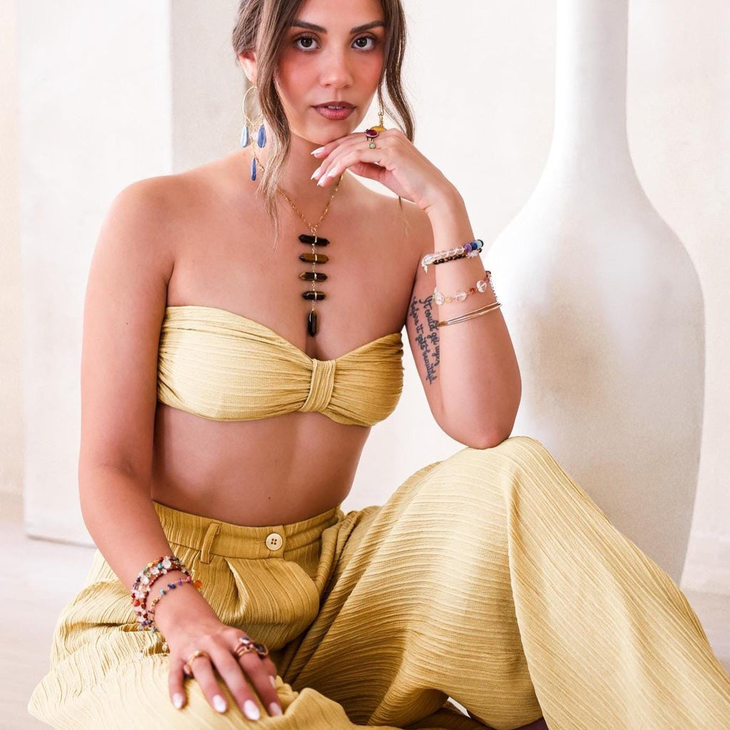 Tiger's Eye Solar Plexus Lariat on Tiny Stars Chain in Gold or Silver