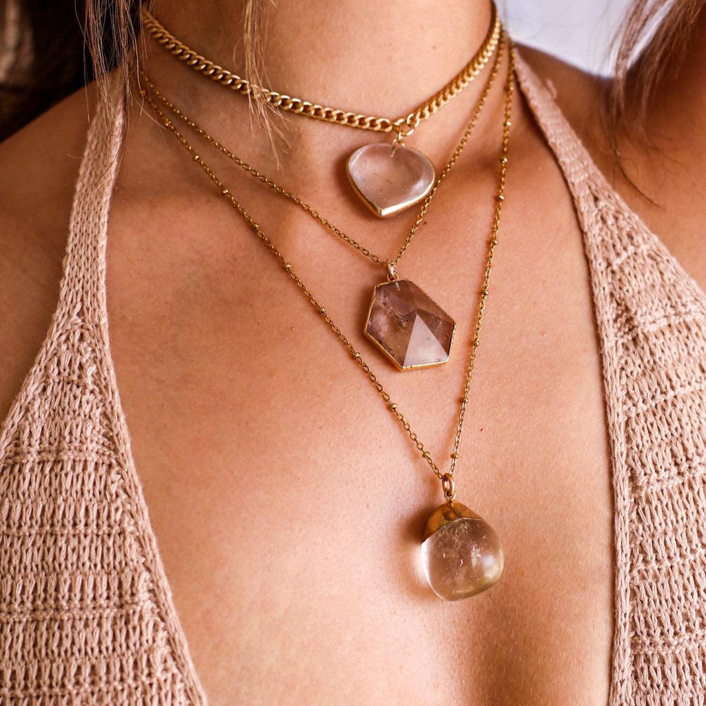 Open Heart Alignment Necklace with Crystal Quartz in Gold or Silver