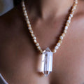 Earth, Water & Light Talisman Necklace- Trochus Shell and AAA Quartz