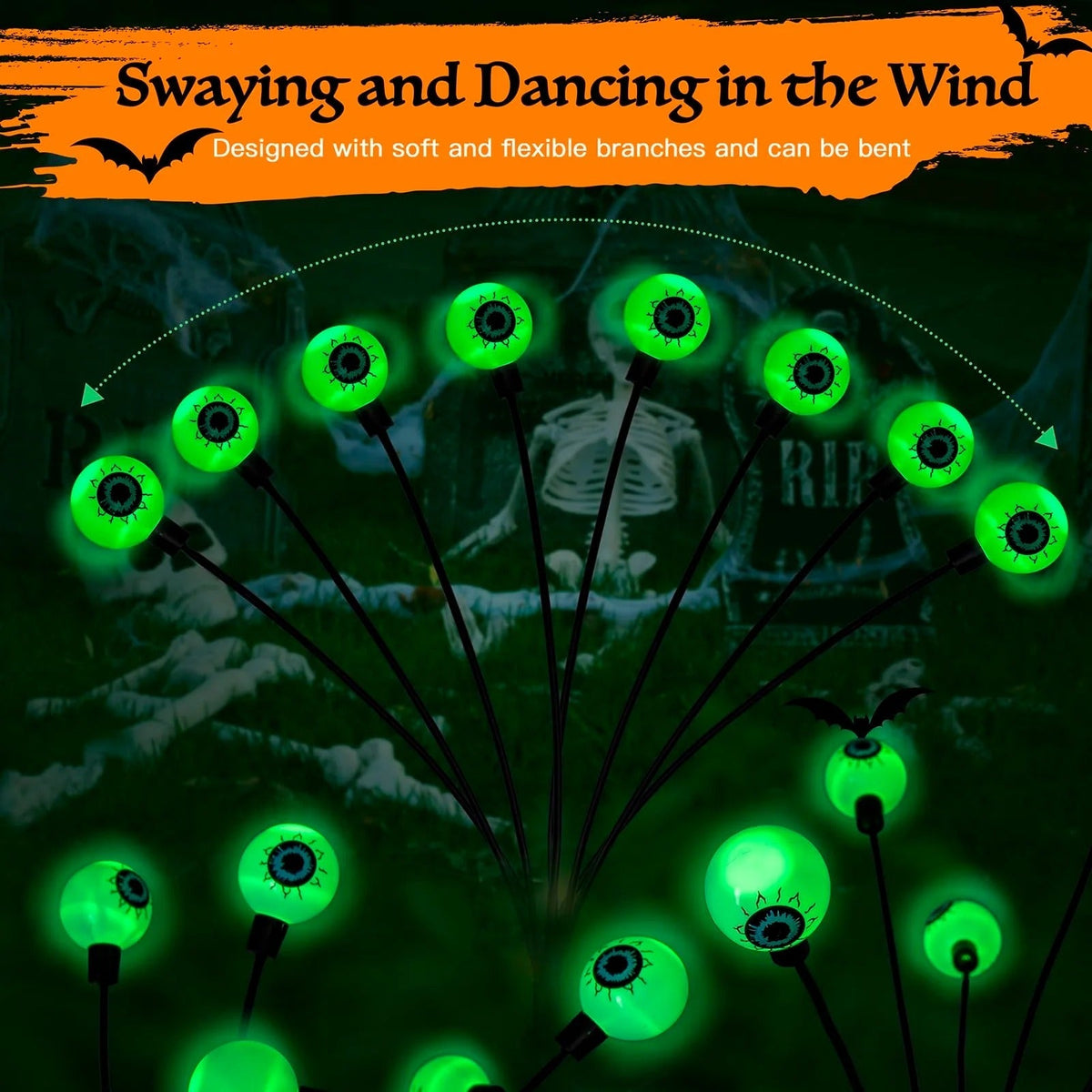  Green Halloween Solar Eyeball Lights
