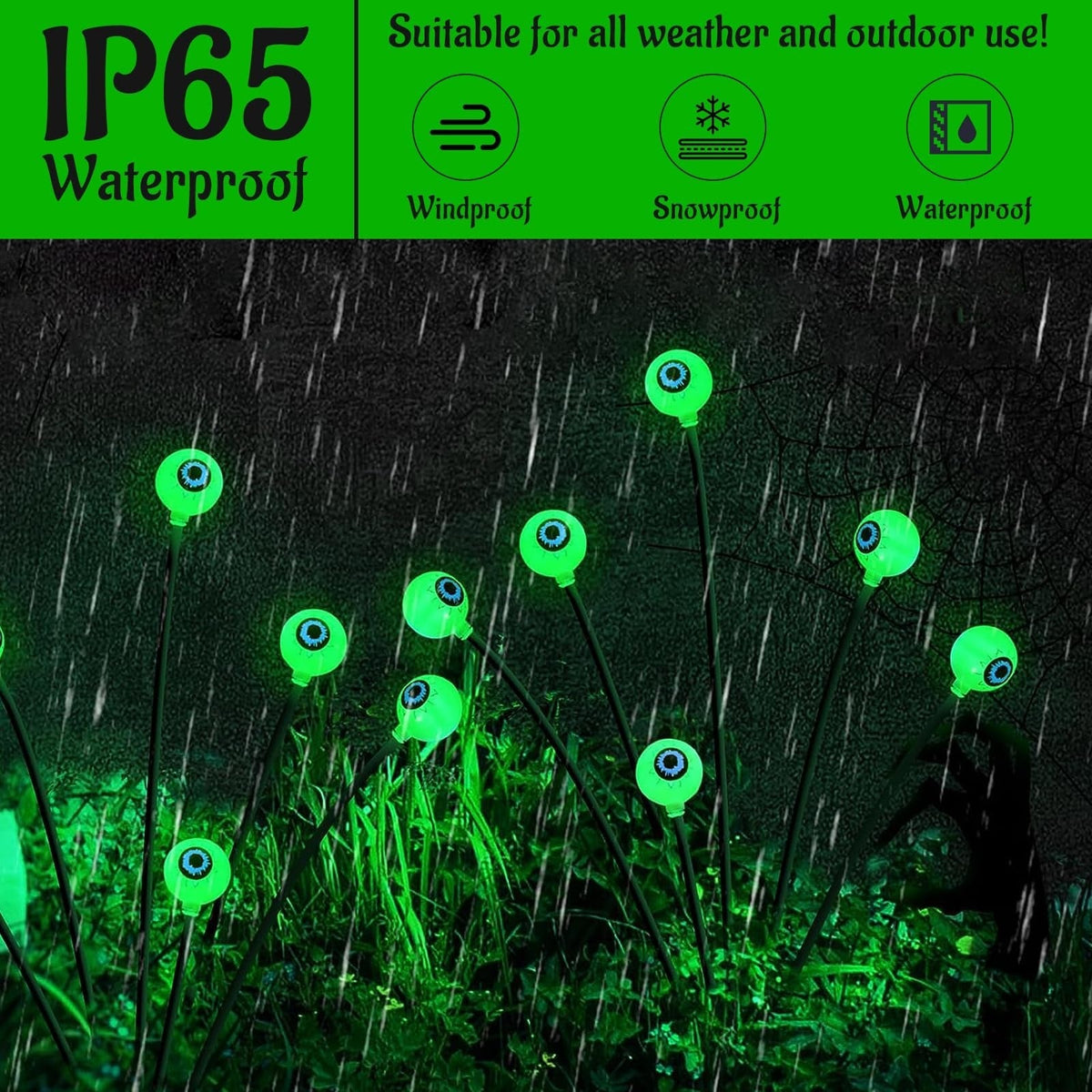  Green Halloween Solar Eyeball Lights