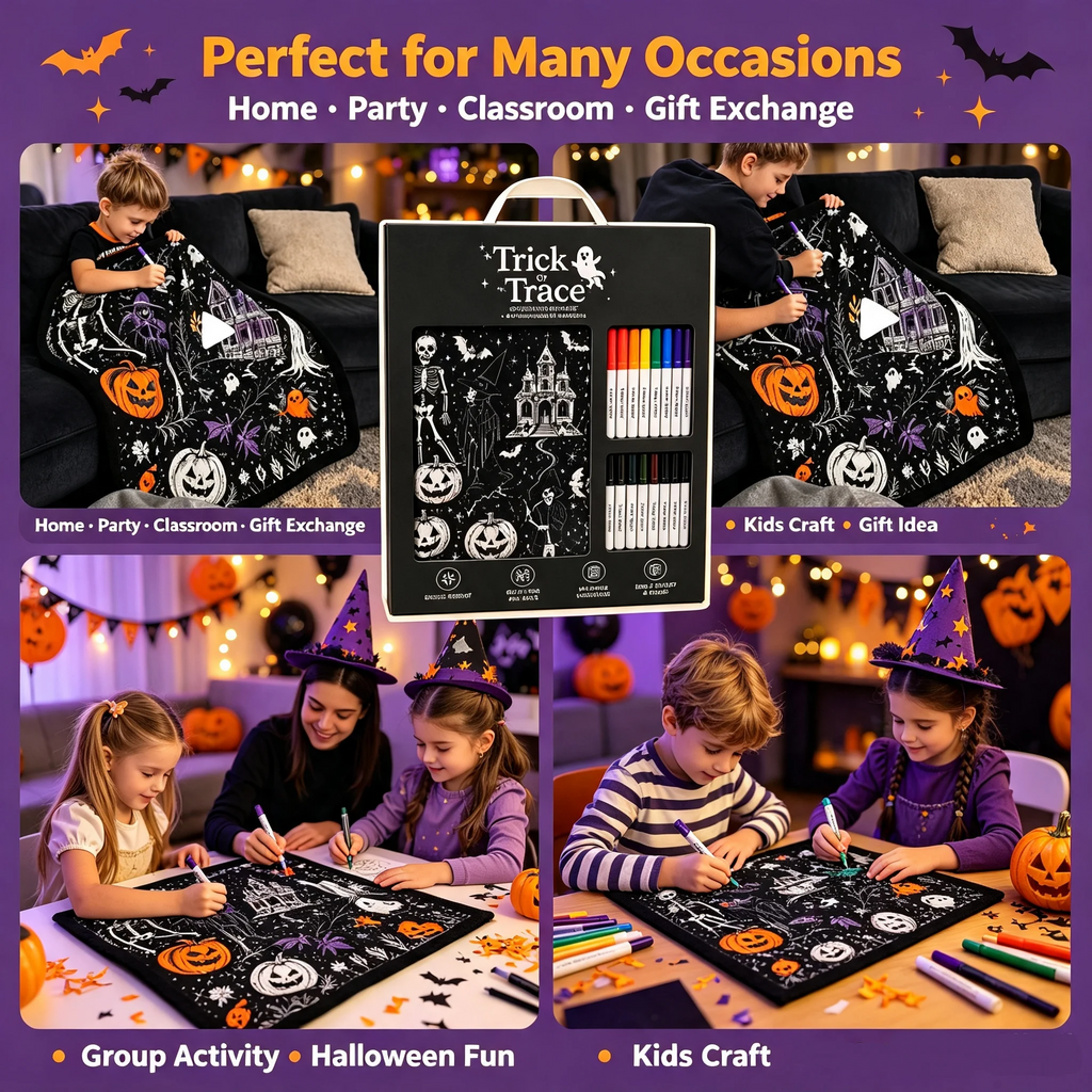 👻Halloween DIY Coloring Blanket with Free 24 Markers🎁Perfect Gift For Family & Friends