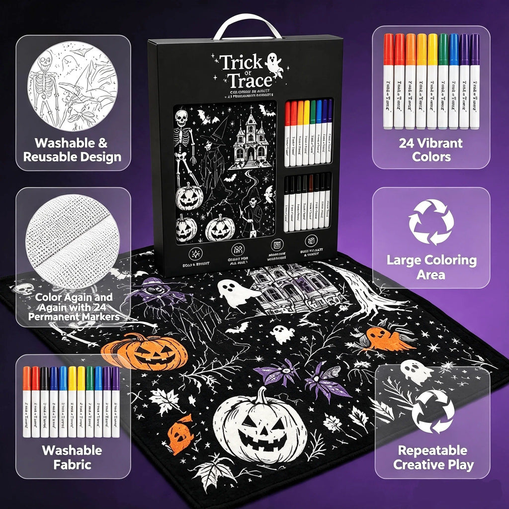 👻Halloween DIY Coloring Blanket with Free 24 Markers🎁Perfect Gift For Family & Friends