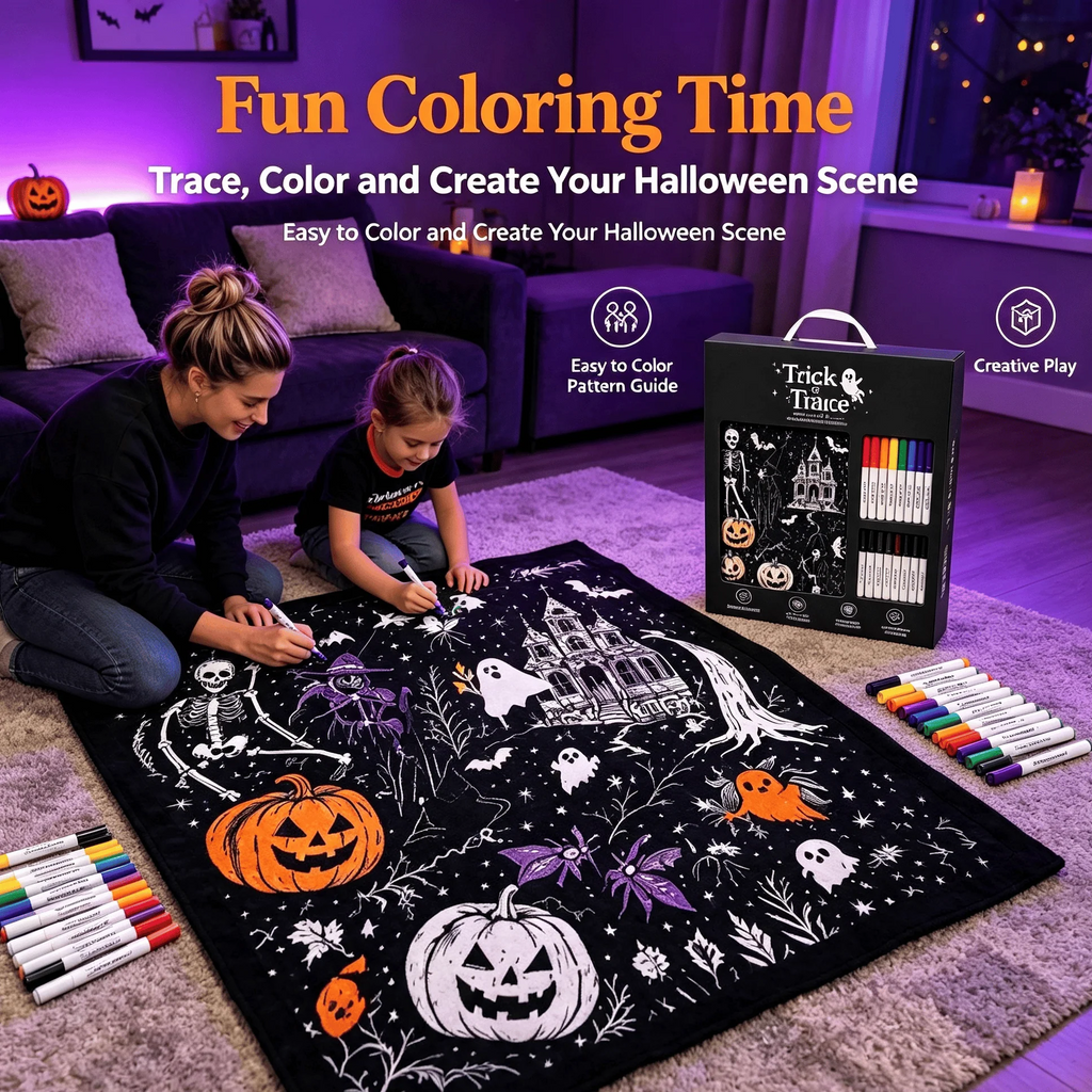 👻Halloween DIY Coloring Blanket with Free 24 Markers🎁Perfect Gift For Family & Friends