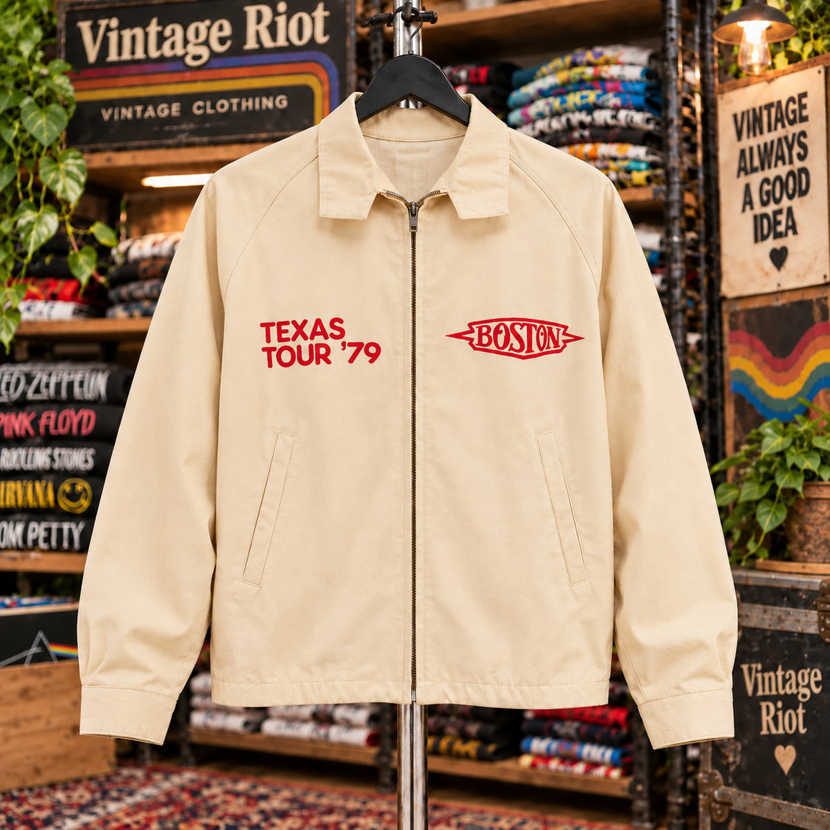 Boston 1979 Texas Tour Retro Zip Jacket — Cream — front view