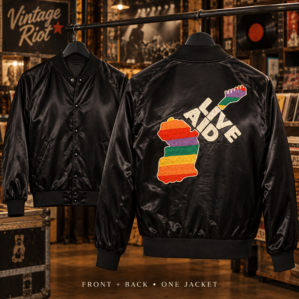 1985 Live Aid Retro Concert Jacket — Black — front and back of one garment