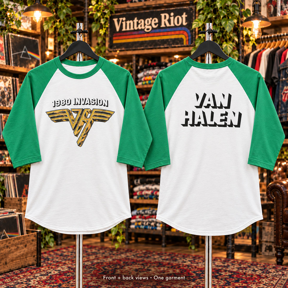Van Halen 1980 Invasion Retro Raglan Shirt — front and back views of one garment