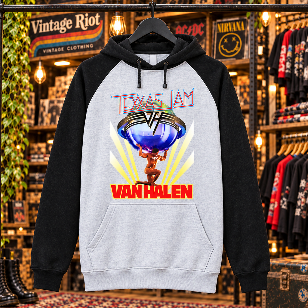 1986 Texxas Jam Retro Pullover Hoodie — Heather Gray / Black — front view
