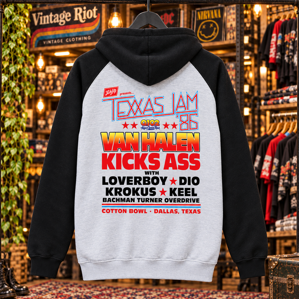 1986 Texxas Jam Retro Pullover Hoodie — Heather Gray / Black — back view